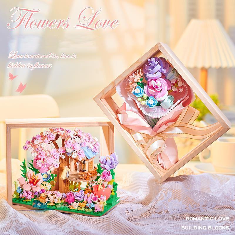 DIY Building Block Toy Flower Bouquet Flower View Box for Your Daughter's Toy Table Top Decoration