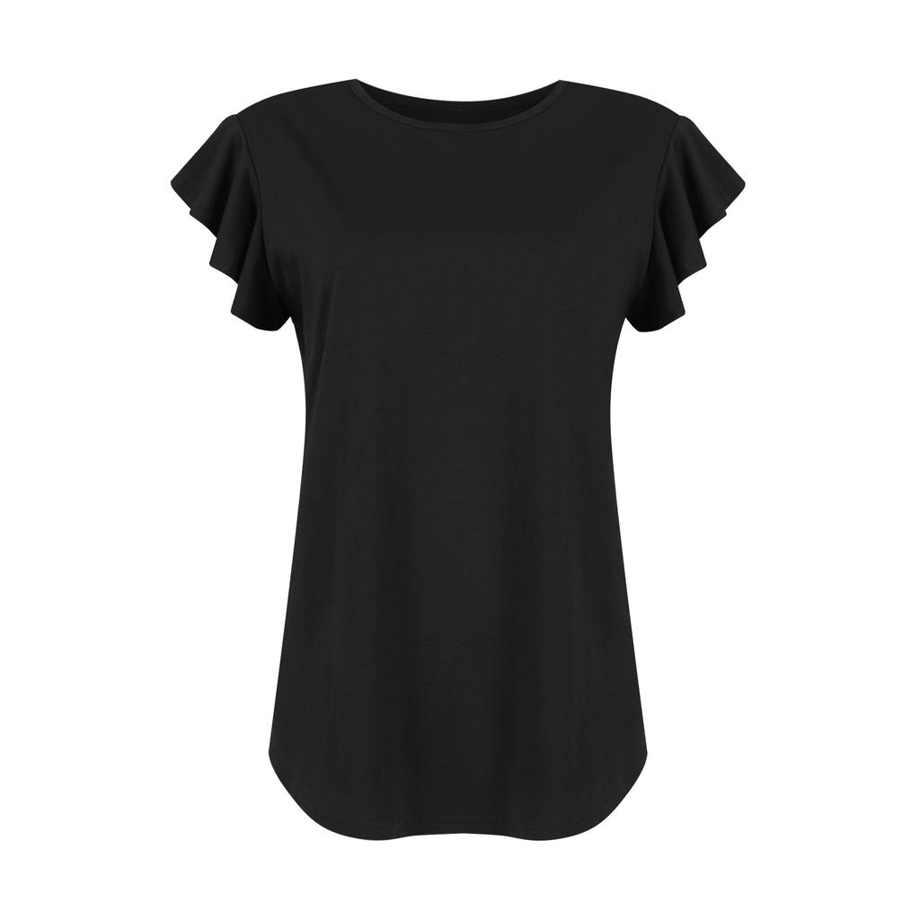 Women's Fashion Round Neck Ruffle Short Sleeve Color Casual T-Shirt