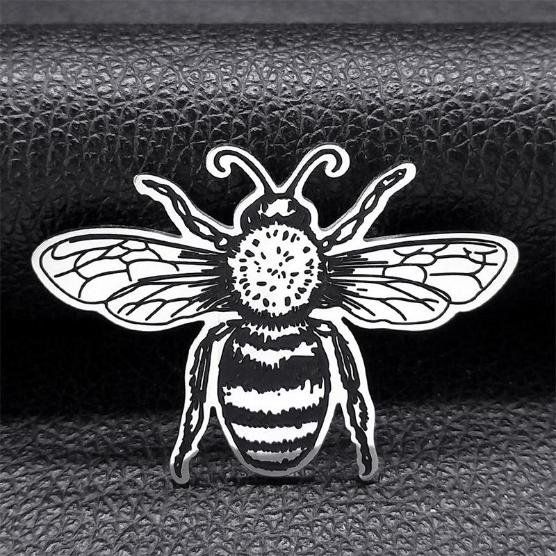 Goth Insect Bee Brooch Lapel Pins for Women Men Stainless Steel Silver Color Pin Jewelry Halloween Gift Jewelry X9210S02