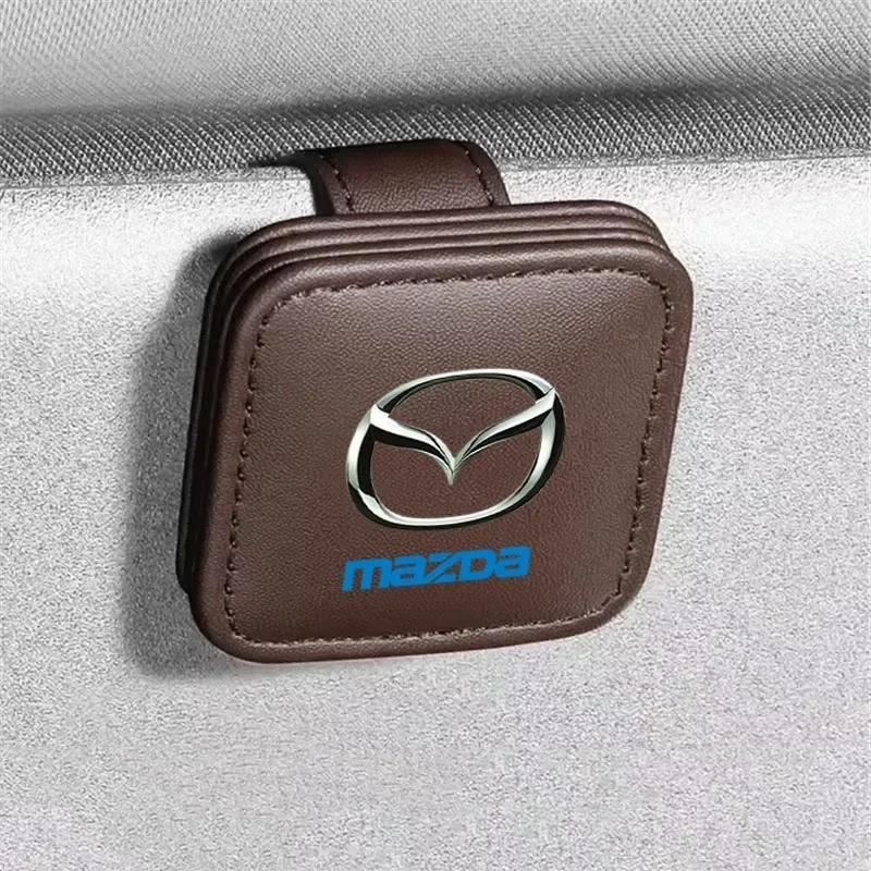 Magnetic Leather Car Sun Visor Sunglasses Holder Multifunctional Card Ticket Storage Clip Interior Accessories For Mazda 2 3 6 C FF20