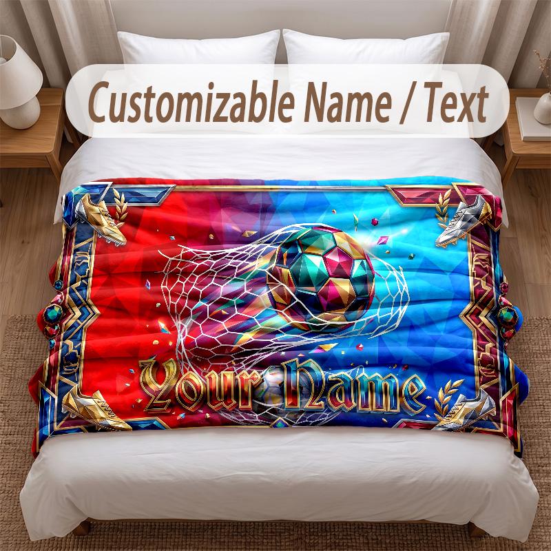 Soccer Theme Soft Blanket Personalized Custom Name Text Print Warm Blanket Home Sofa Bedroom Decor