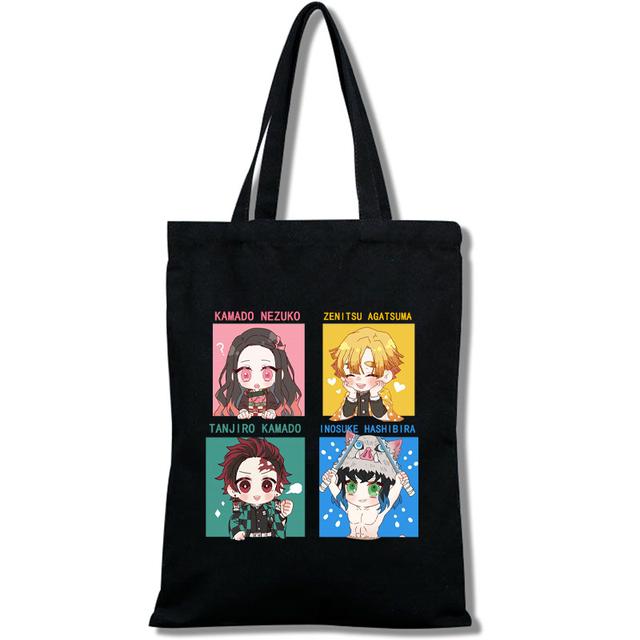 Kawaii Dämonentöter: Kimetsu No Yaiba Anime Einkaufstasche, Einkaufstasche, Reisetasche, Canvas-Tasche, Einkaufstasche, weiße Strandtasche