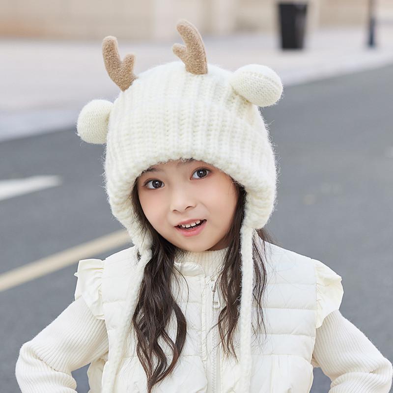 Toddler Reindeer Eared Knit Cap With Windproof And Thermal Features For Winter