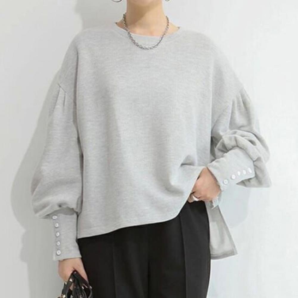 Navava Loose Fit Puff Sleeve Long Sleeve Sweatshirt With Button Point Nt3228