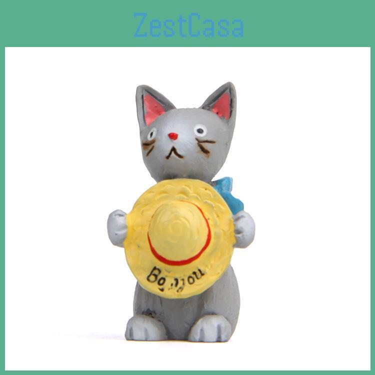 Standing Cat Resin Holding Straw Hat Ornament For Home And Props Photography