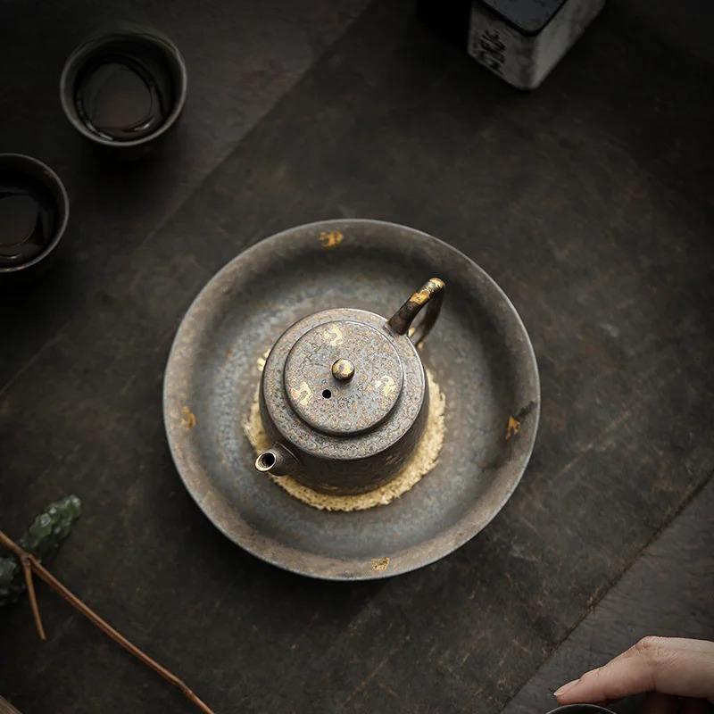 Japanese Rust Glazed Pottery Teapot Retro Sprinkle Gold Gilded Pot Household Tea Brewing Kettle with Infuser Cafes Accessories