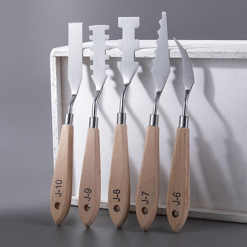 Couteau à palette en acier inoxydable avec manche en bois pour peinture à l'huile texturée