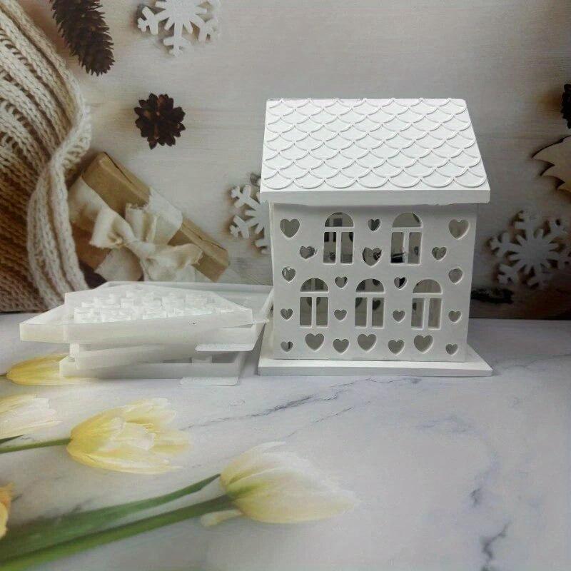 4Pcs/set 3D House Heart Silicone Molds for Resin Concrete Love House Candle Holder Mold House Shaped Decoration Ornaments Gypsum Mold