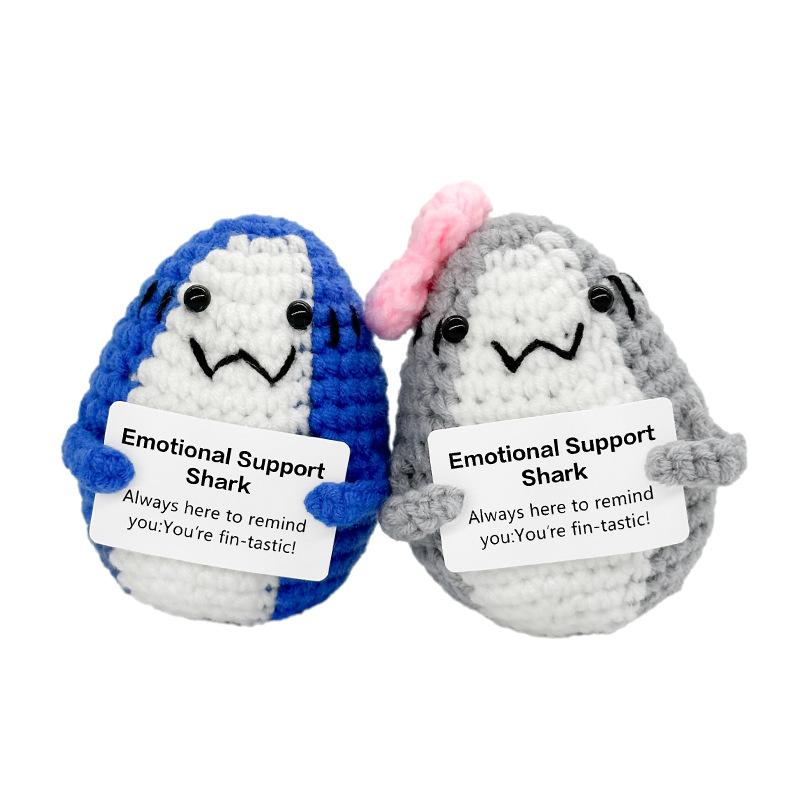 Funny Crochet Positive Energy Cowboy Hat Shark Doll With Card Home Room Decoration New Handmade Knitted Shark Ornament Gift