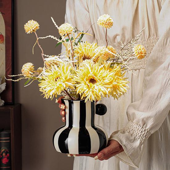 Painted Ceramic Vase Desktop Stripe Art Vase Decorative Flower Vase for Flower Arrangement Living Room Bedroom Decor