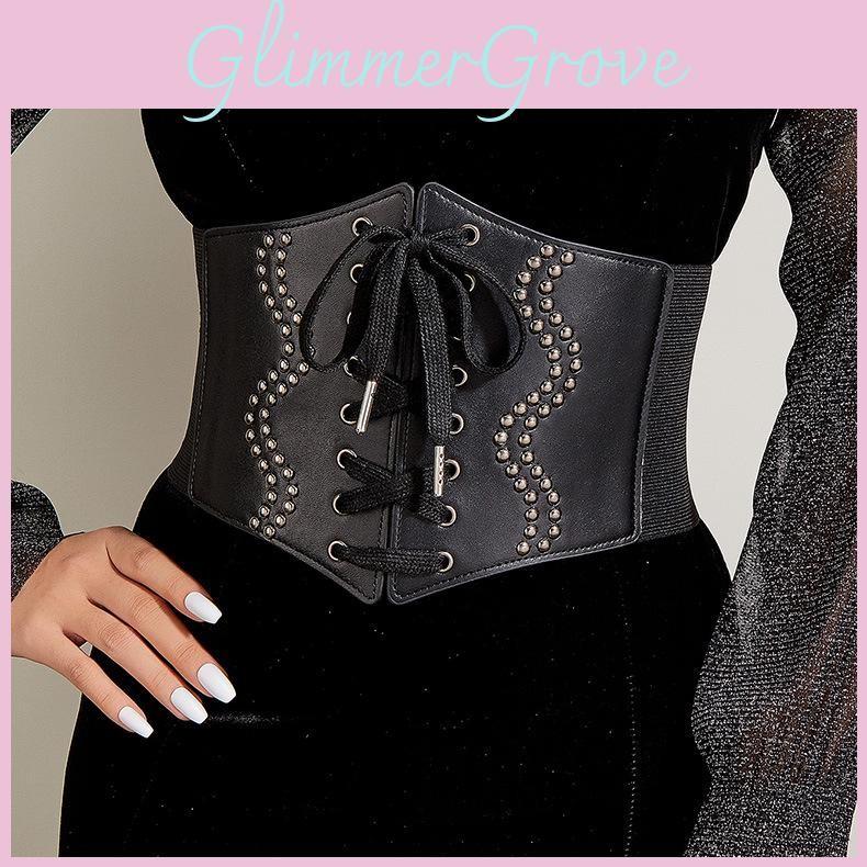 Rivet And Fashionable Strap Design Women Elastic Waistband For Dressing Dress