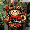 2D Flat Aluminum Decorative Plaques and Ornaments, Featuring Autumn-themed Plaid Scarecrow, Pumpkin, and Sunflower Floral Patterns for Wall