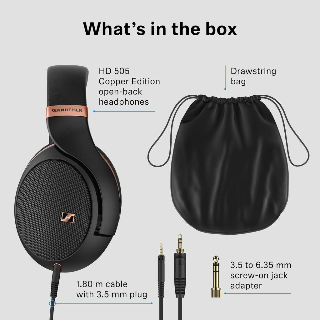 Sennheiser HD 505 Headphones Wired Headphones with Transparent Sound and Controlled Ideal for Studio Music and with Enhanced Copper - Clear, Bass.