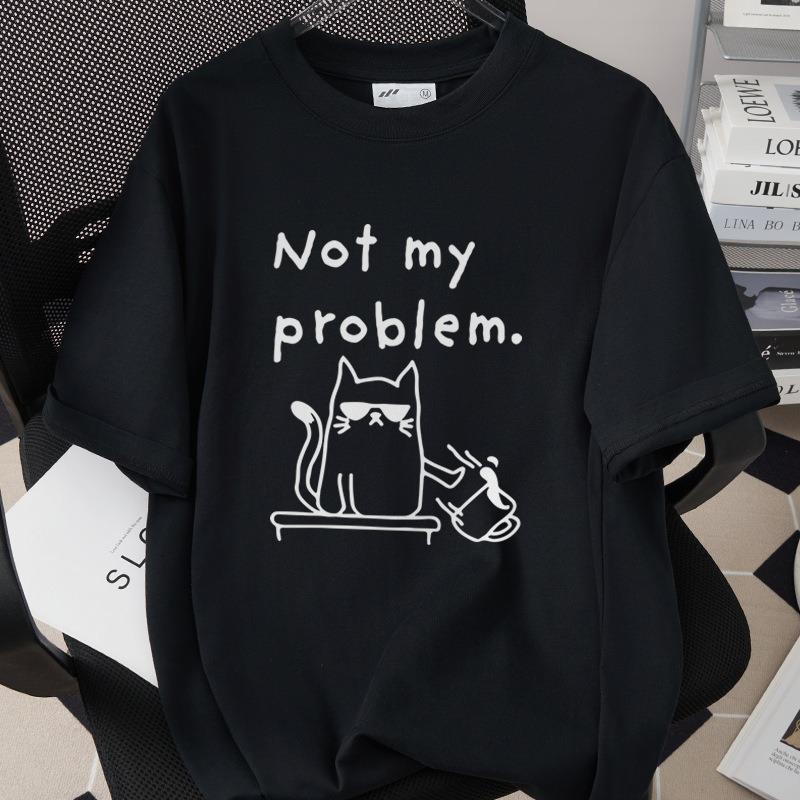 Interesting Cartoon Cat Short Sleeved T-shirt Neutral Casual Versatile Top Cute Cartoon Cat Daily Commuting Casual Home Clothes