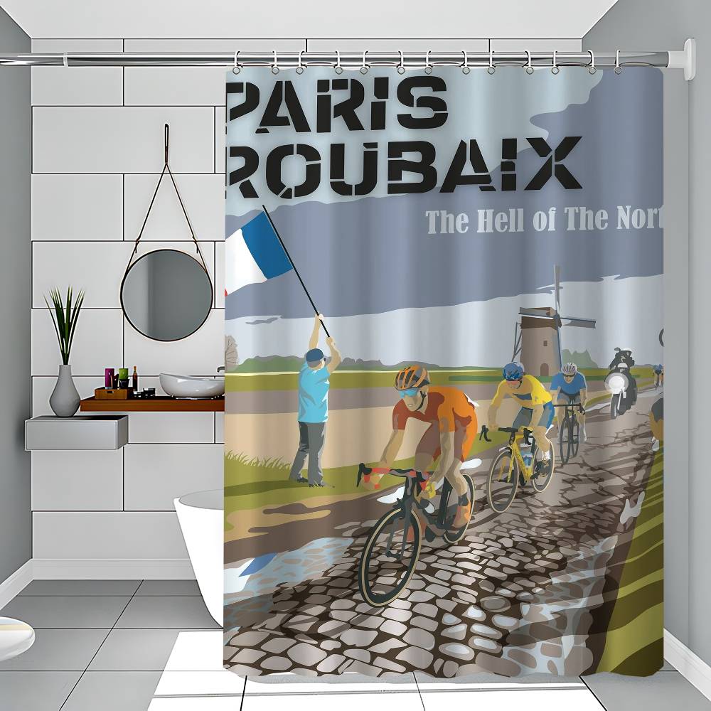 

Sports Mountain Bicycle City Bike Race Cycling Tour Of Flanders Art Polyester Shower Curtain Waterproof Rust Resistant Grommet 90x180 cm