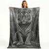 1pc Vintage Tiger Design Flannel Throw Blanket - All-Season Cozy for Best Friend Birthday Anniversary - Black & White Tiger Patter