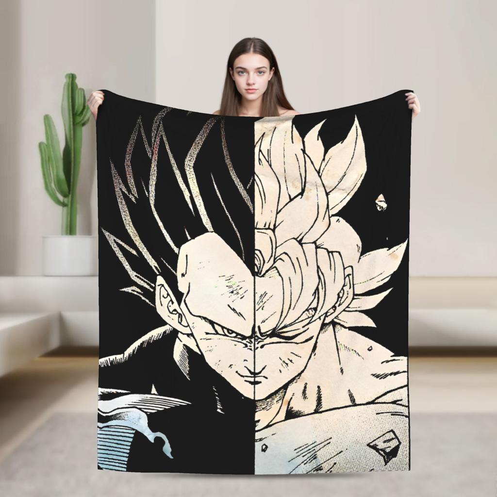 Two Rivals Goku and Vegeta DBZ Knitted Blankets Flannel Ultra-Soft Throw Blanket for Bedroom Sofa Bedspread