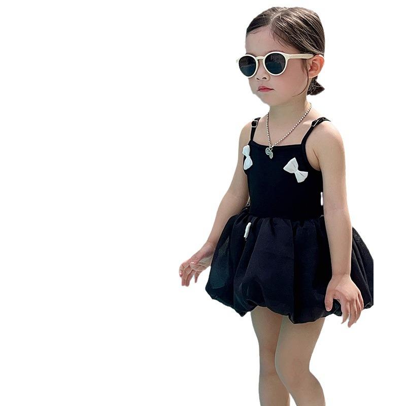 Sweet Baby Summer 2025 Bow Black Sling Princess Swimsuit for Kids