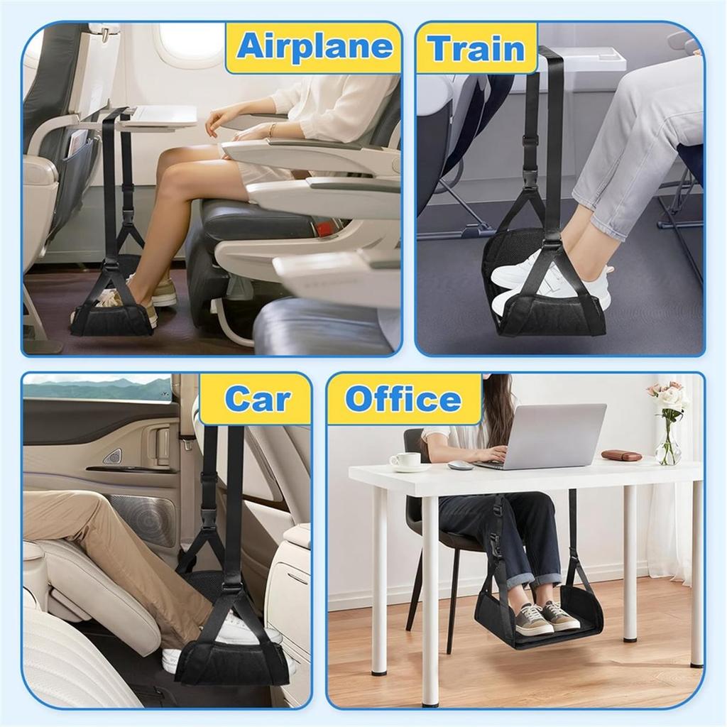 BHBL Airplane Foot Hammock for Plane Travel, Detachable Bamboo Airplane Foot Rest for Long Flight, Desk Foot Hammock