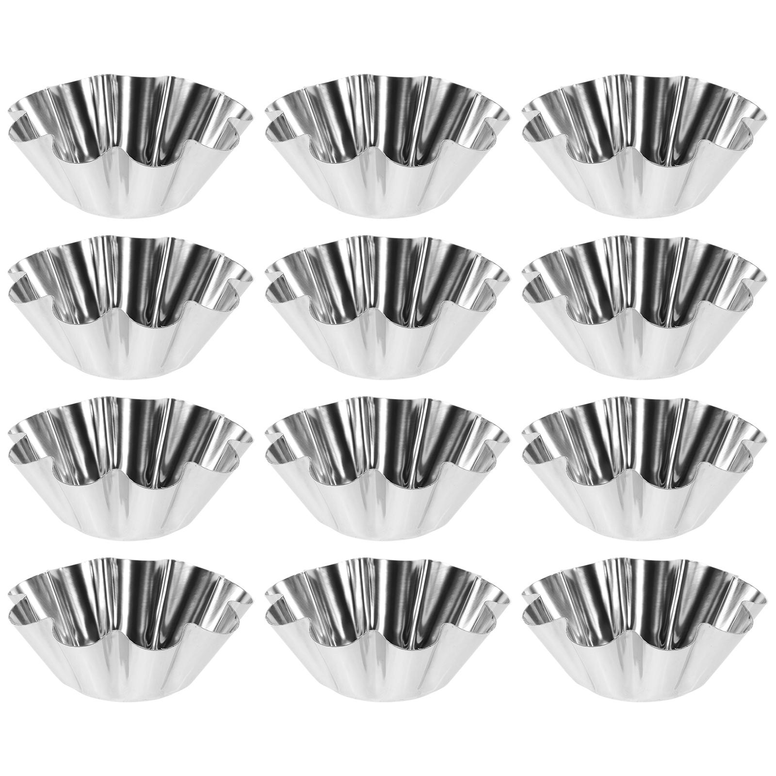 

12pcs Carbon Steel Nonstick Flower Shape Egg Tart Molds Cupcake Mini Baking Pan Kitchen Dessert Tool For Party Home Tart Mold срібний