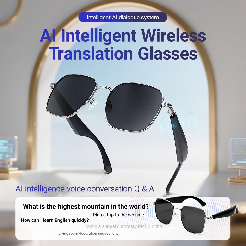 SACOSDING New Fashion Smart Glasses Anti-UV AI Voice Intelligent Translation Music Headphones Bluetooth Call Outdoor Sport Sunglasses