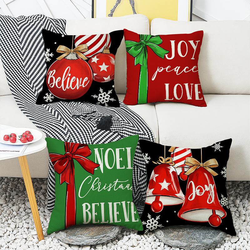 New Christmas Pillow Cartoon Christmas Tree English Bell Home Cushion Pillow Cover