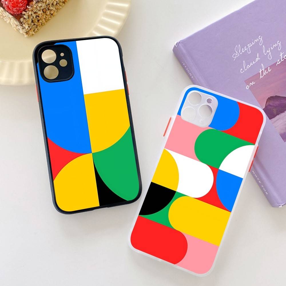 Geometric Bauhaus Art For IPhone 16 15 14 13 12 11 Pro Max X XS MAX Plus Translucent Black Phone Cover