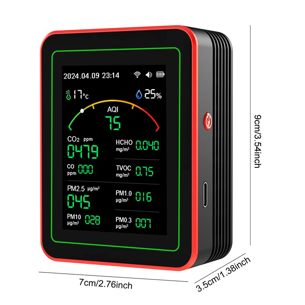 15-in-1 Air Quality Monitor PM2.5 PM10 CO CO2 TVOC HCHO AQI Tester 2.8inch TFT Color Screen CO2 Formaldehyde Detector for Indoor