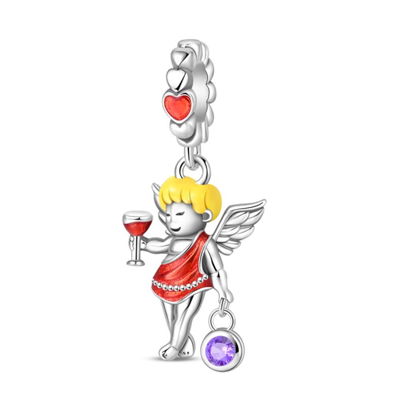 925 Silver Guardian Angel Charms Beads Angel Wings Drunk Angel DIY Bracelet Jewelry Gift for Birthday Lucky