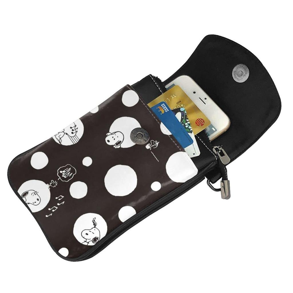 Snoopy Borsa a tracolla Borsa per smartphone Borsa da passeggio Portafoglio in pelle Borsa a tracolla Portafoglio multifunzionale Custodia per accessori Borsa per telefono cellulare Custodia per carte Spalla