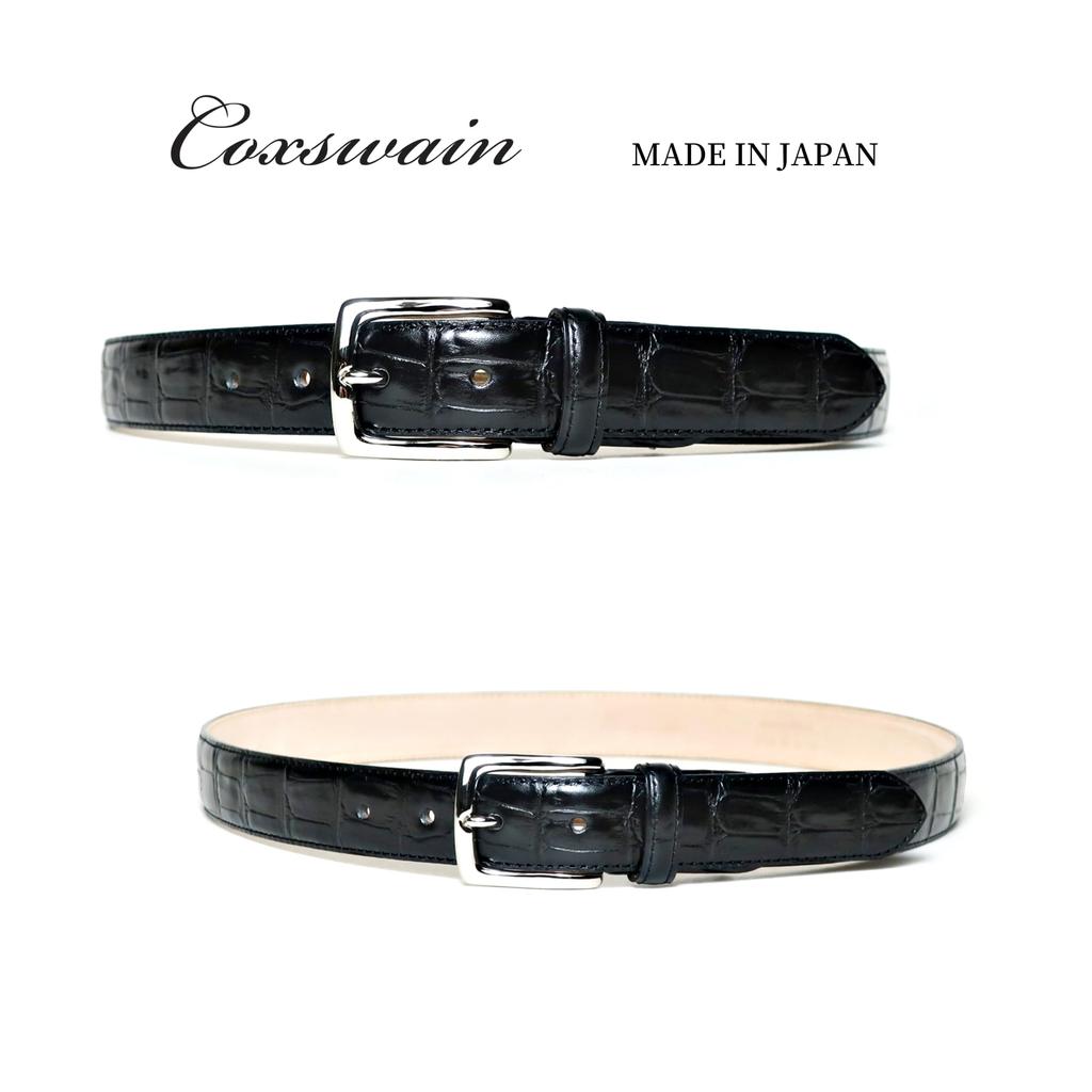 Coxswain Belt for Genuine Crocodile 30mm Made in [COXSWAIN] Men, Leather, Black, Embossed, Width, Japan, CW20210-19