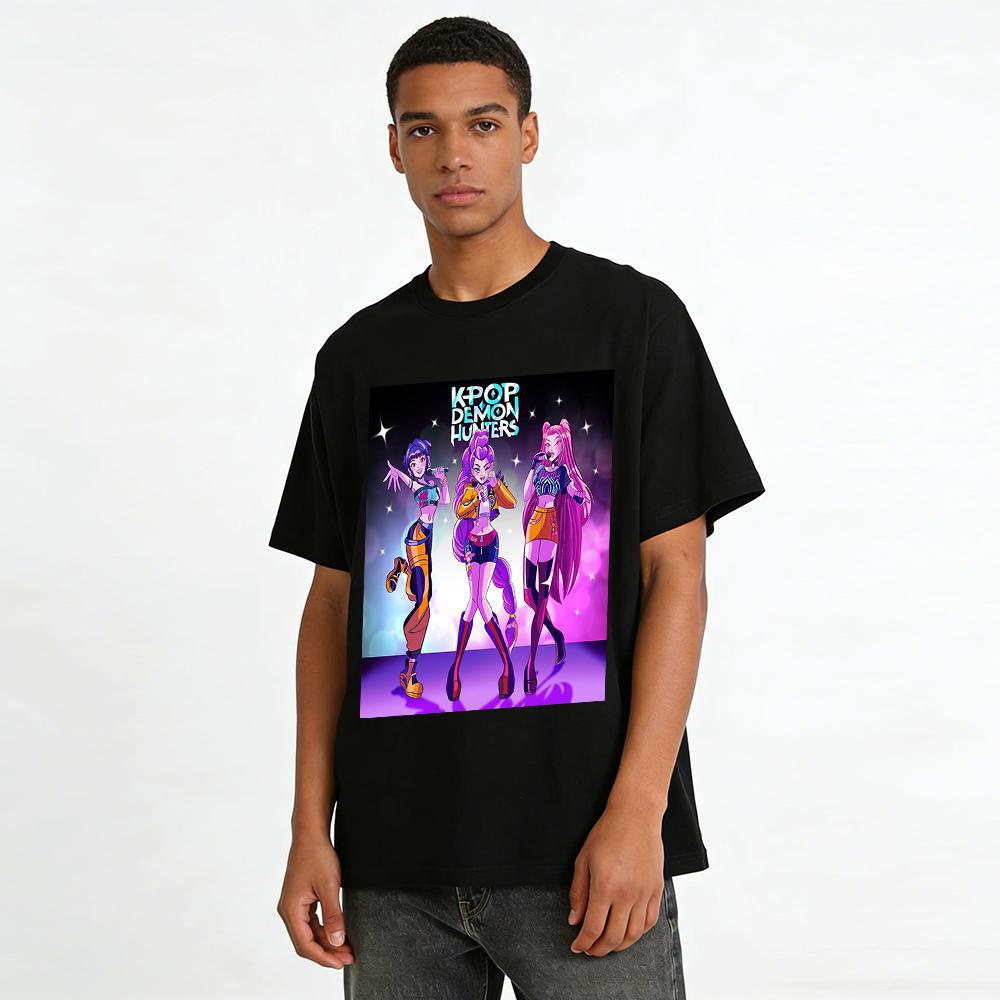 KPOP Demon Hunters Graphic T-Shirt Trendy Stage Style Cool Girl Loose Short Sleeve Top Pure Cotton T-shirt