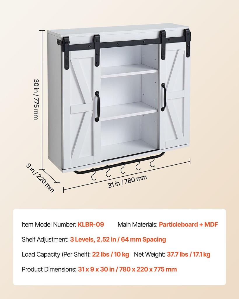 Bathroom Wall Cabinet, 2 Doors and Adjustable Shelf, Over the Toilet Storage Medicine Cabinet Wall Mounted, Hanging Organizer with Open