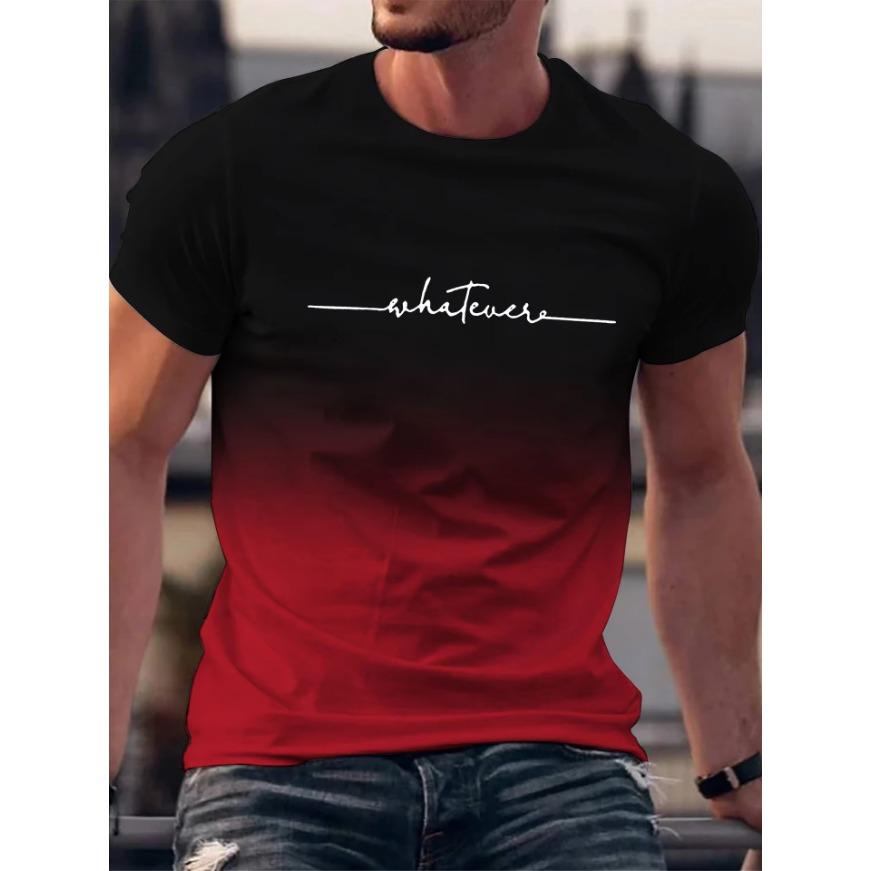 Gradient Letters Crew Neck Short Sleeve Alphabet Print T-Shirt Casual Weekend Wear for Men and Teens Vacation Resorts Spring/Summer/Fall