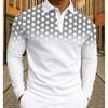 Men's Gradient Geometric Print Long‑Sleeve Polo Shirt Lapel Button Casual Slim Fit Tops