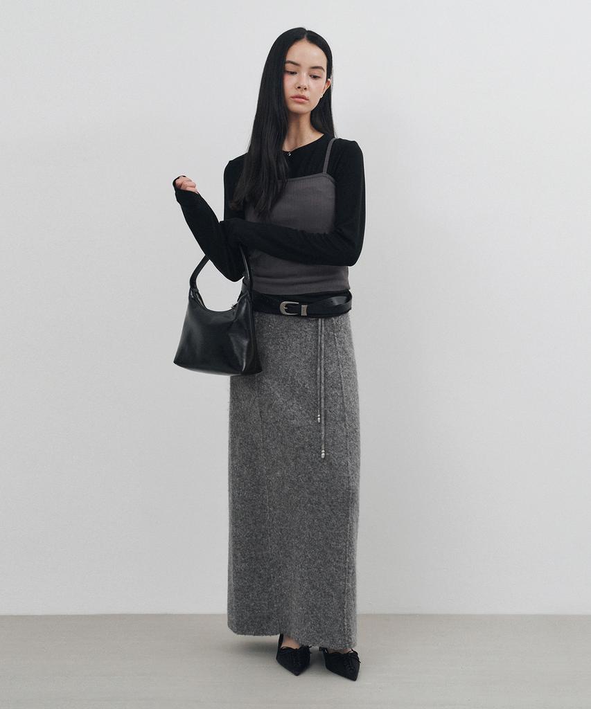 Mongdol Strap Maxi Wool Knit Skirt Grey Mdsk024Gray