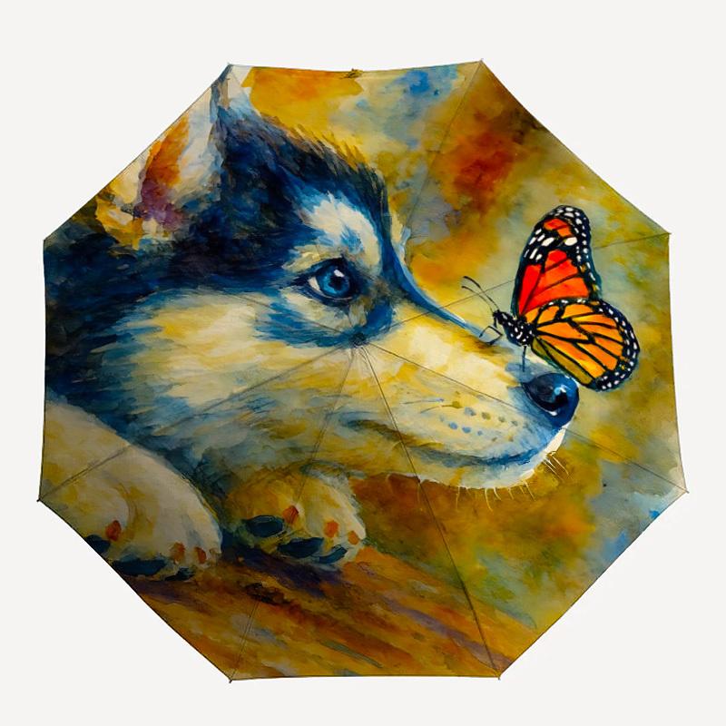 

1PC Canine Butterfly Dog Automatic Folding Umbrella, Portable & Foldable Design with 8 Ribs, 79