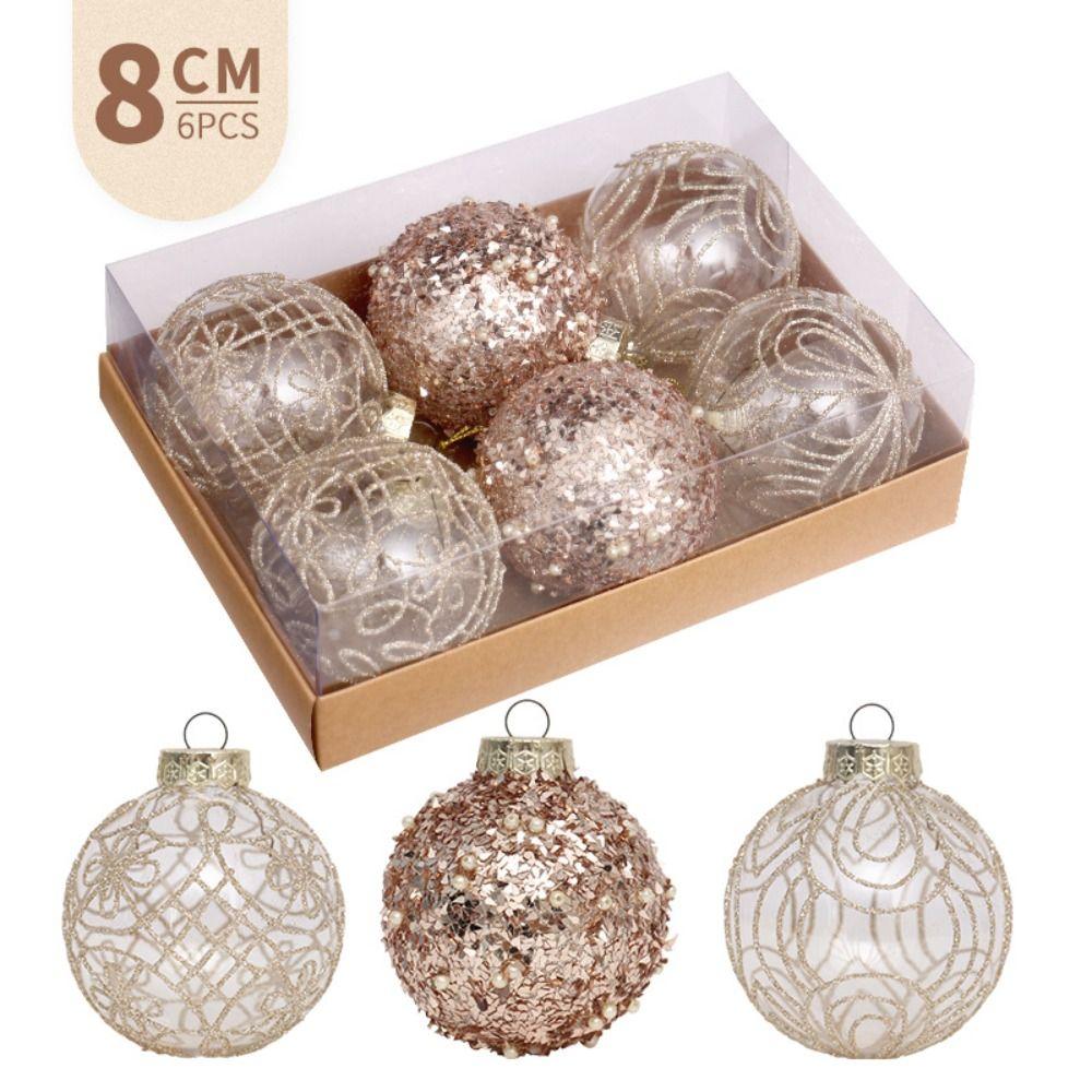 

6pcs Transparent Painted Christmas Balls Ornament 8cm Christmas Tree Pendant New Year