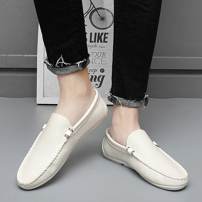 Lightweight Men's Casual Shoes 2025 Summer Leather Penny Loafers Men Moccasins Hollow Out Slip on Flats Boat Mens Driving Shoes