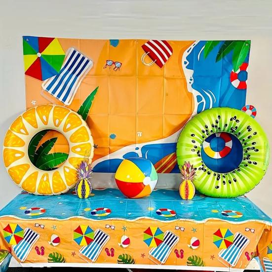 Inflatable Fruit Pool Floats for Kids Adults Watermelon Kiwi Orange Shaped Rubber Pool Tubes Swimming Ring for Summer Pool Party Lake Beach