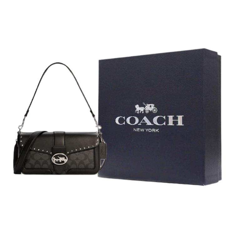 Coach Georgie 26 Classic Monogram Studded Carriage Logo Coated Canvas Underarm Bag Wine God Bag Crossbody Shoulder Bag Medium Women bags 5605-SVS3L