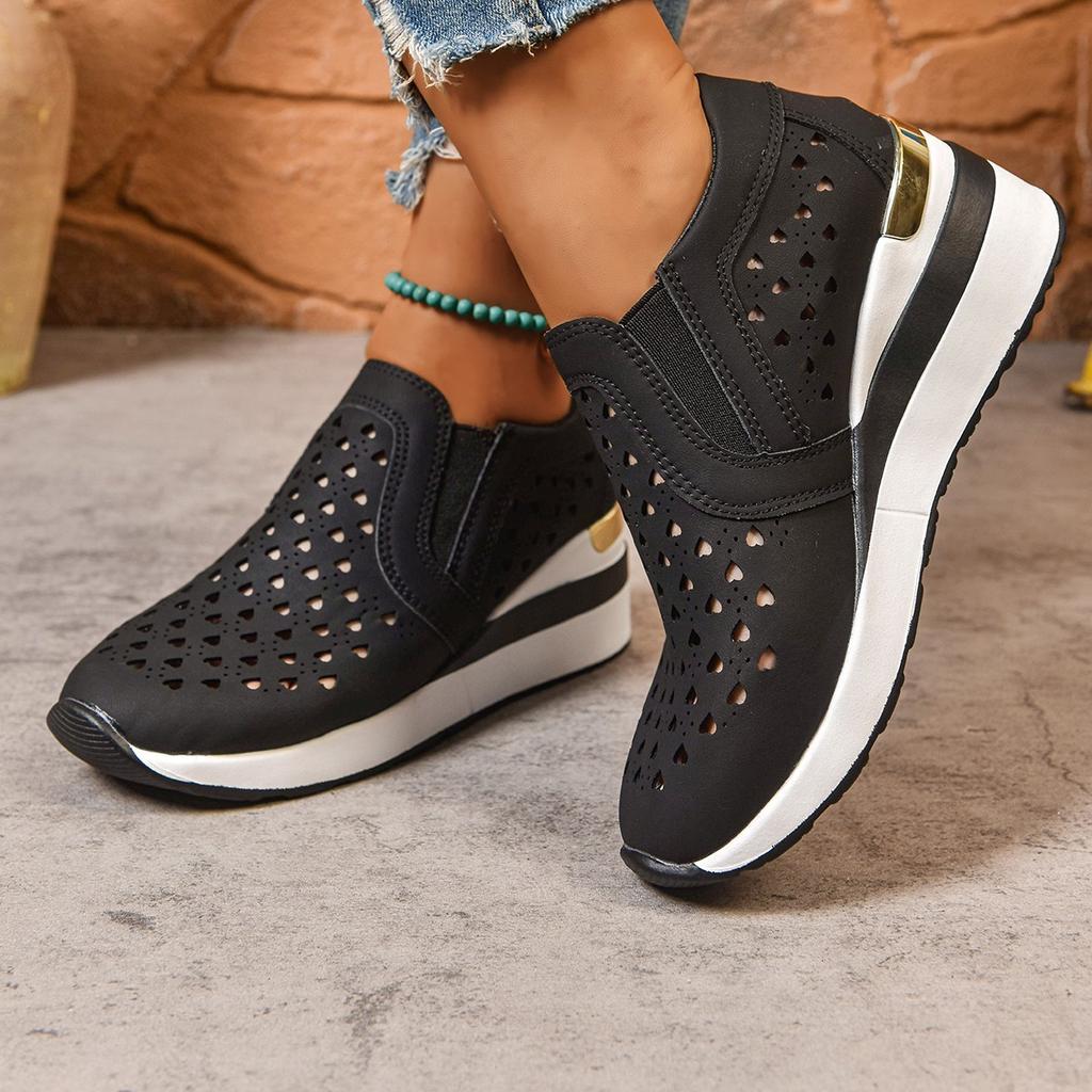 Fashion Hollow Out Women Shoes Fashion Wedges Sneakers Light Pu Leather Casual Shoes for Women Comfortable Slip On Loafers Zapatos Mujer