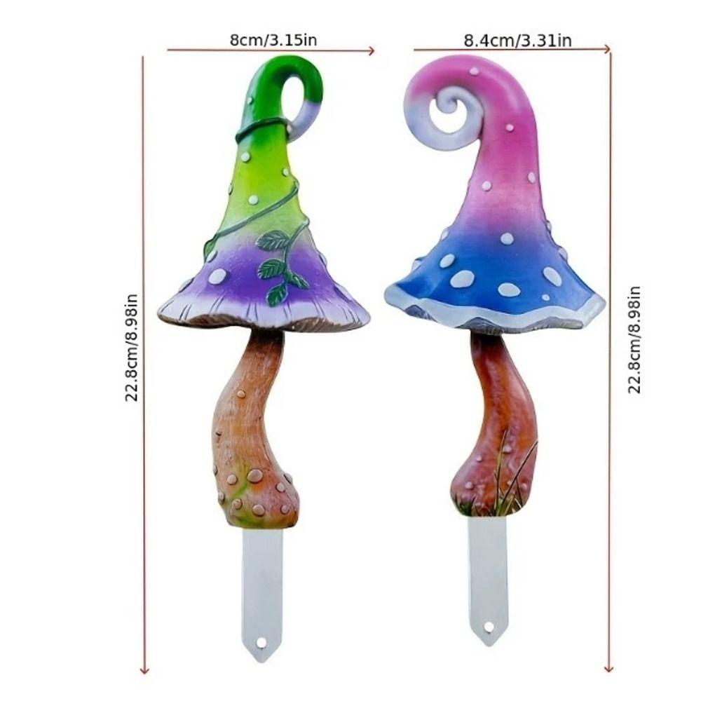 1 Pair Vintage Hand Painted Mushroom Potted Landscape Stake Outdoor Lawns