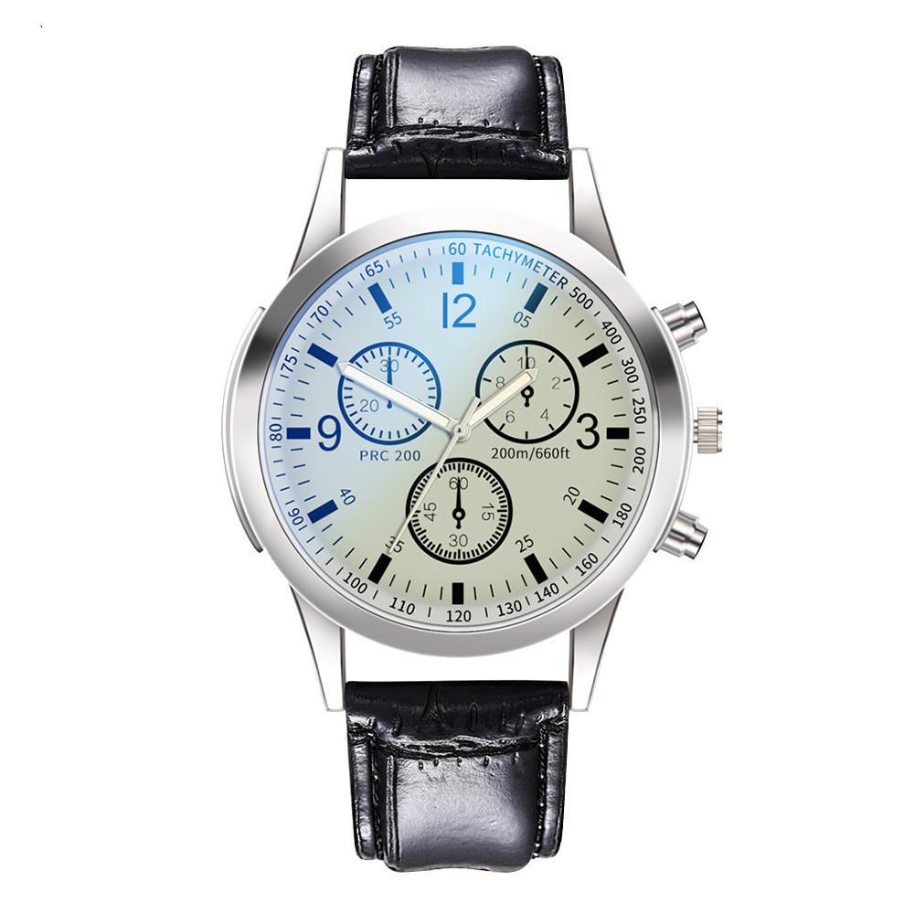 Colorful Blue Light Glass Three-Eye Steel Belt Watch, Men'S Quartz Watch Gift Men'S Watch