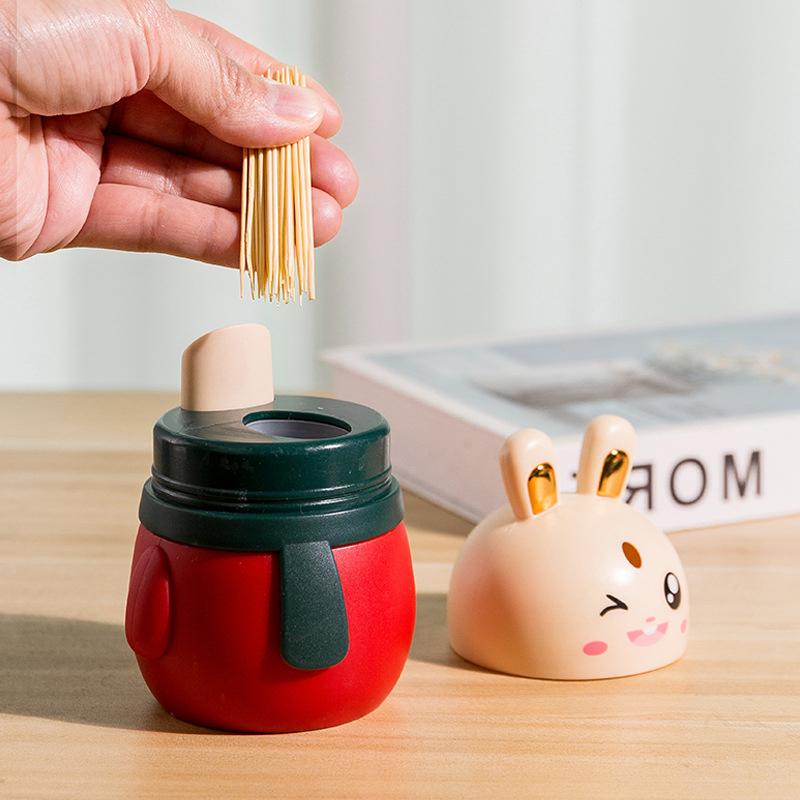 Cute Rabbit Toothpick Box Toothpick Dispenser Ceative Push Press Type Toothpick Jar Holder Household Convenient Gift Home Gadget