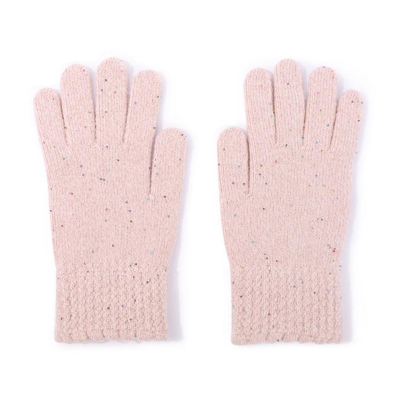 Winter Adult Gloves Women's Color Dot Bow Dew Finger Riding Gloves Women's Outdoor Double Layer Thickened Warm Gloves Men's