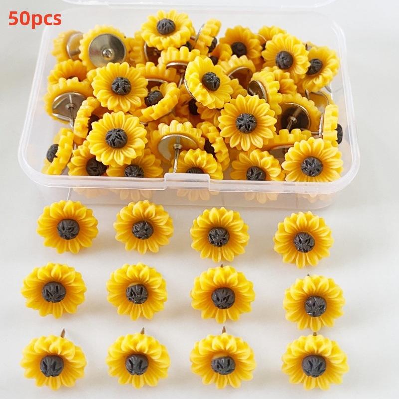 Bview Art Creative Sunflower Design Push Pins 30/50 PCs, Adorable Floral Cork Memo Board with Decorative Thumb Tacks