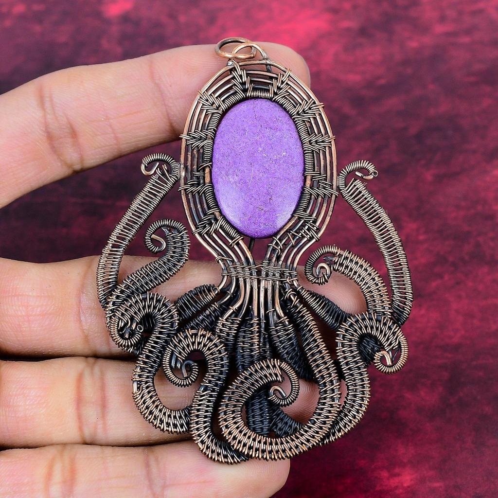 Purpurite Gemstone Pendant Copper Wire Wrapped Octopus Pendant Gifts For Women