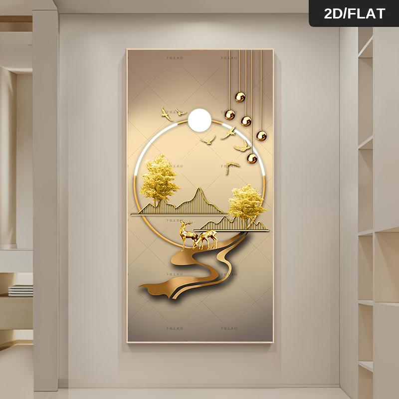 1 piece of modern light luxury living room decoration painting, new Chinese style wealth attraction, elk landscape hanging paint