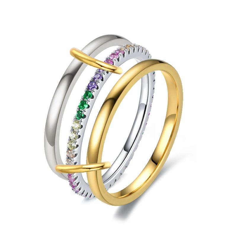

Links Stacked Rings Set For Women Stainless Steel Micro-inserts Colorful Cubic Zircon Spinelli Ring Fashion Jewelry Dropshipping 10